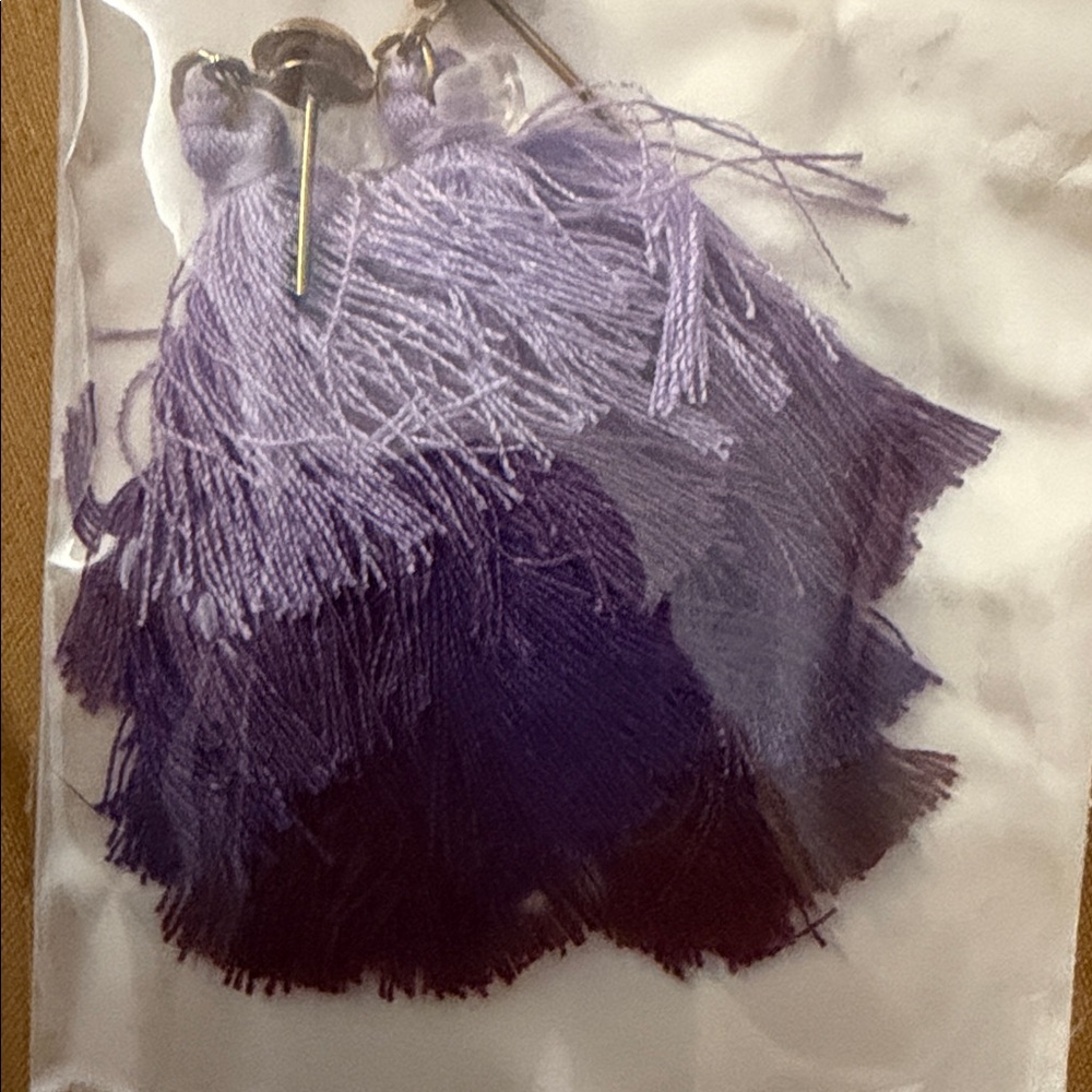 Purple Layered Tassel Drop Earrings